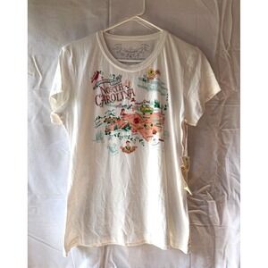Womens North Carolina Art Print White T-Shirt Jeweled Embroidered Catstudio Lg